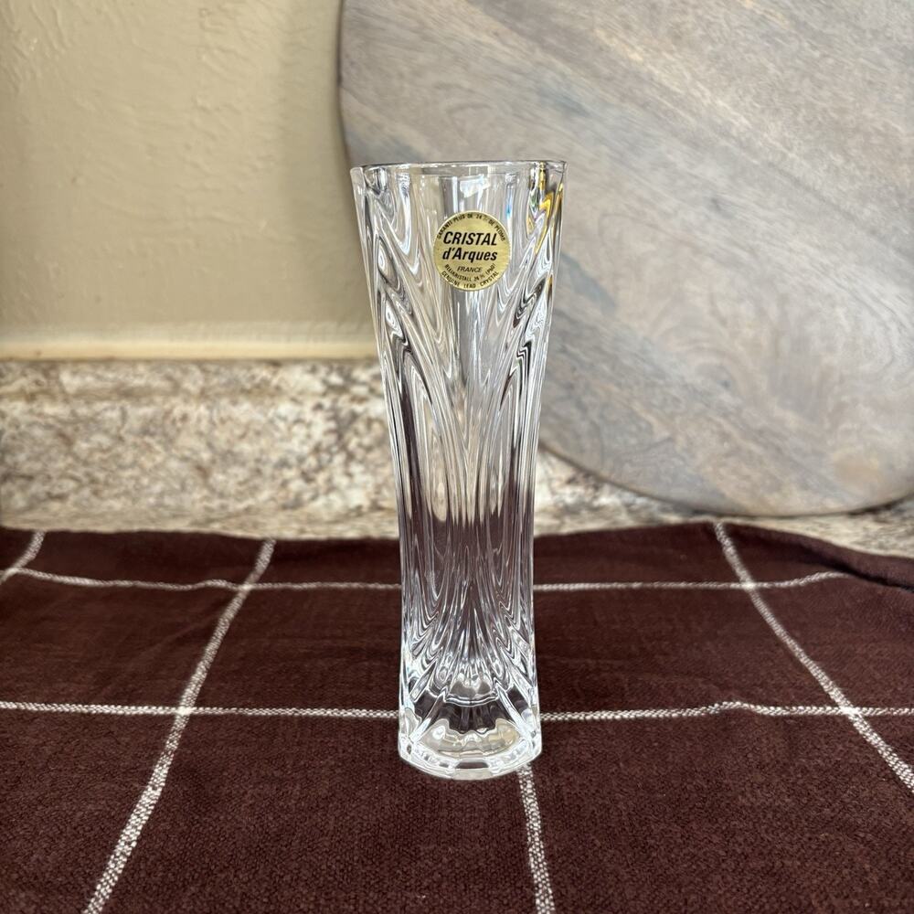 Cristal d'Arques Chatelet 24% lead Crystal Swirl Bud Vase Small Square Top 6.5"